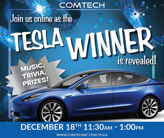 ComTechNC's tweet image. Join us tomorrow for our online Tesla Giveaway Event starting at 11:30am! Join here: us02web.zoom.us/j/89481001419