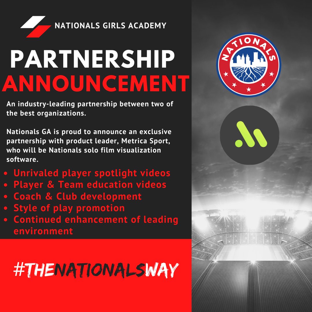NationalsGA's tweet photo. || 𝐏𝐀𝐑𝐓𝐍𝐄𝐑𝐒𝐇𝐈𝐏 𝐀𝐍𝐍𝐎𝐔𝐍𝐂𝐄𝐌𝐄𝐍𝐓 ||

@NationalsGA, 1⃣of the top youth ⚽️ programs in the United States is excited to announce it's exclusive partnership with @MetricaSports today.

Welcome to the family, Metrica!

#TheNationalsWay #IndustryLeader #ForThePlayers https://t.co/x9xQOWh2jT