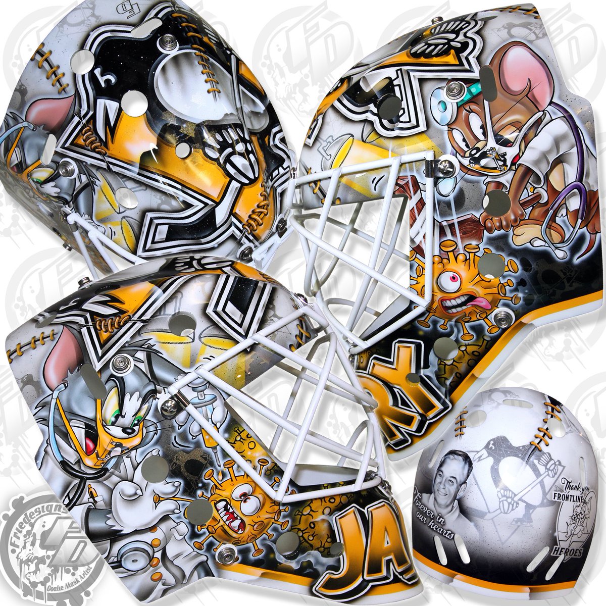 Friedesigns's tweet photo. 20/21 mask for @tjarry35 Tom &amp; Jerry as health care workers fighting Covid! https://t.co/xrl4W0Vmsf