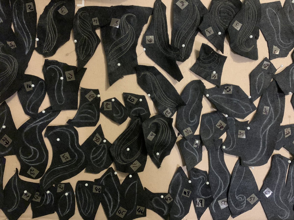 JaneSandersart's tweet photo. HERE I AM, LOOSING MY SHIT!!! STARTING TO SEW THE 55 SEPARATE PIECES THAT WILL FORM JIMMY PAGE’S FLOWING LOCKS! (55!) SEE HOW I NUMBER THE PIECES FROM MY DRAWN PLAN. @JimmyPage @ledzeppelin #jimmypage #textileportrait https://t.co/RiA1j3EbK2