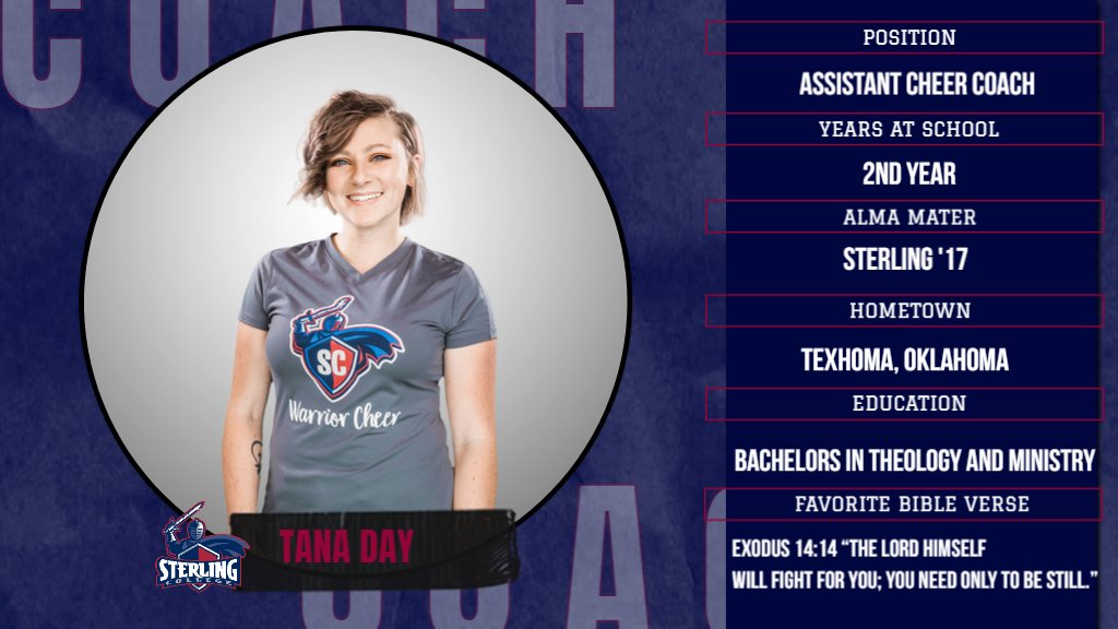 SterlingCSports's tweet photo. It's time for another Coaches' Spotlight! Today, we are highlighting Assistant Cheer Coach🎉 - Tana Day and Associate Head Baseball Coach⚾️ - Tyler Helms! @SCWarriorcheer @Warrior_Bsb 
#HereAtSterling #SwordsUp ⚔️ https://t.co/lqR8JFdq2x