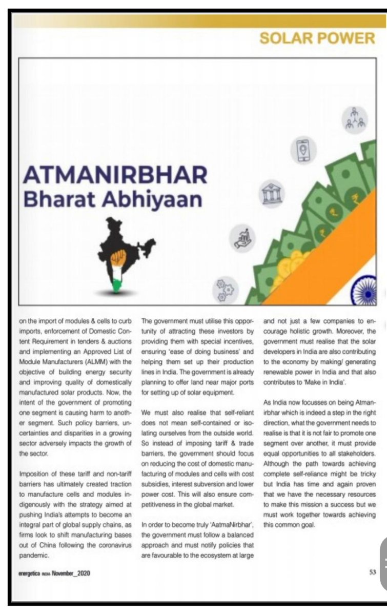 PRintelAdvisory's tweet photo. "Is Atmanirbharta that easy for India’s solar story?"
@AmpEnergyIndia @IndiaEnergyNews #AatmanirbharBharat #covid19 #450GW #globaleconomy #Almm #printcoverage #printeladvisory #printelservices https://t.co/QBKWqbvb1N
