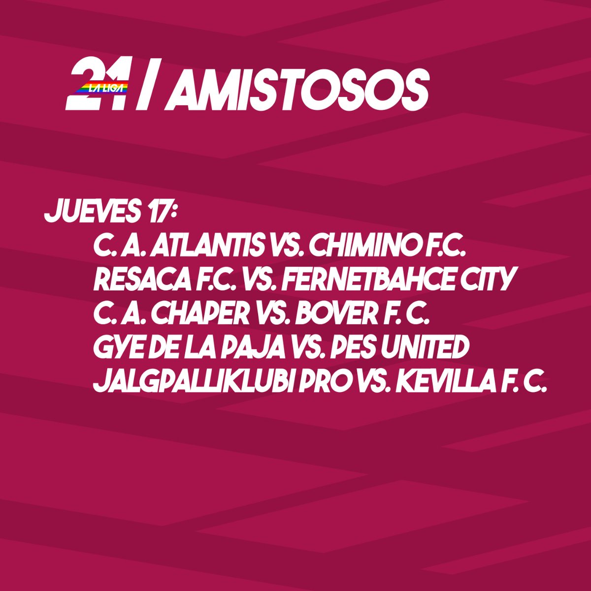 LaLiga21Of's tweet photo. ¡HOY HAY FÚTBOL!

Mientras se espera por el fallo del #TASTwittero para definir la #CopaFano, se armaron unos lindos amistosos con equipos que pronto pueden verse por los puntos👀

⌚ 22hs (arg)
📺 https://t.co/PnmZevgi6q https://t.co/8VT26PxHop