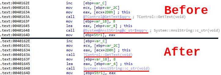 LIFARSTechDiary's tweet photo. Are you bored of mangled C++ names in #IDAPro? Change it with this quick tip.

This one and much more have been covered during recent #IDATraining by @HexRaysSA. Thank you.

#reversing #malwareanalysis https://t.co/HUzMPdwUj1