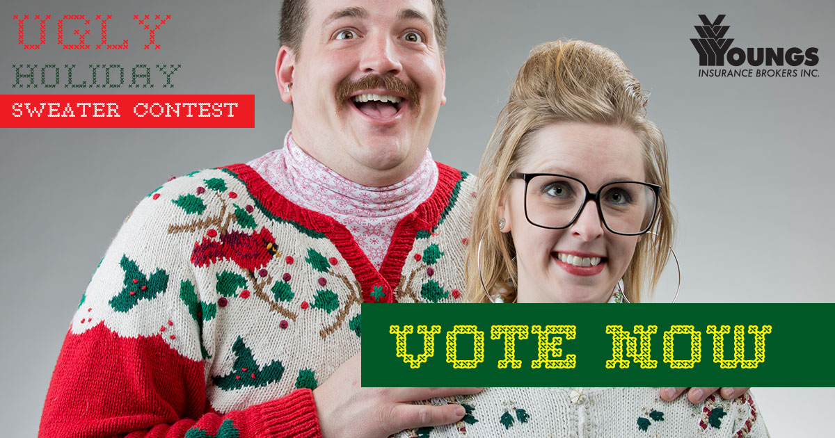 youngsinsurance's tweet photo. Today is our Annual Ugly Holiday Sweater Contest for our employees. This contest is part of our #DecemberofGiving as we donate on behalf of every employee who participates to @CommCrewNiagara – VOTE NOW https://t.co/LuKeyaoP7v
#YIBIUglyHolidaySweater #GiveBackOntario https://t.co/rUB0OuPxFg