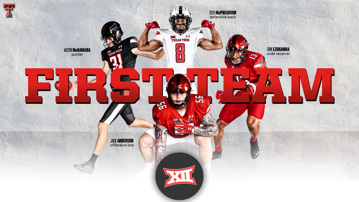 TexasTechFB's tweet image. Earned it. 💪

Congratulations to our guys for being named First Team All-Big 12, our most selections since 2005❗️