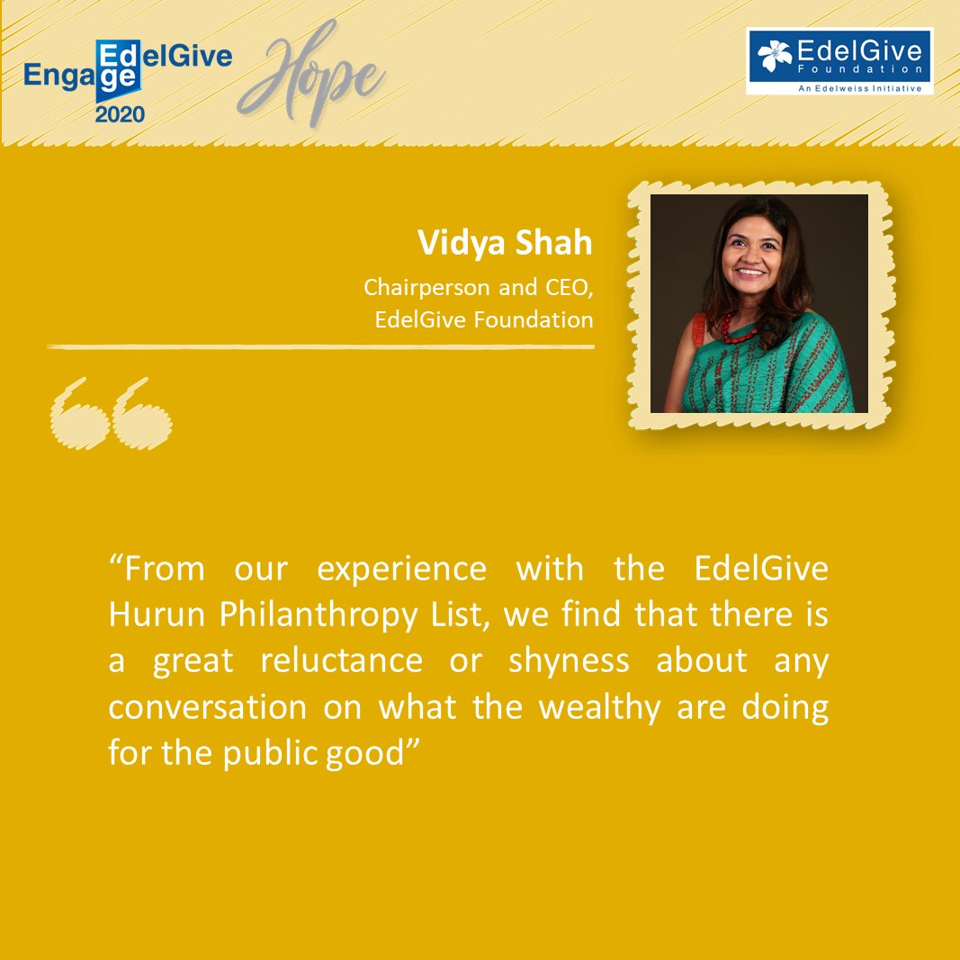EdelGive's tweet photo. Concluding #EDGE2020, Vidya Shah, Chairperson and CEO, EdelGive Foundation encourages open discussions on philanthropy and utilization of wealth for social causes.
#EdelGive #Hope #womenempowerment #GenderEquality #GenerationEquality #EachForEqual #SDGs #WomenWhoLead https://t.co/hnFMpbIi06