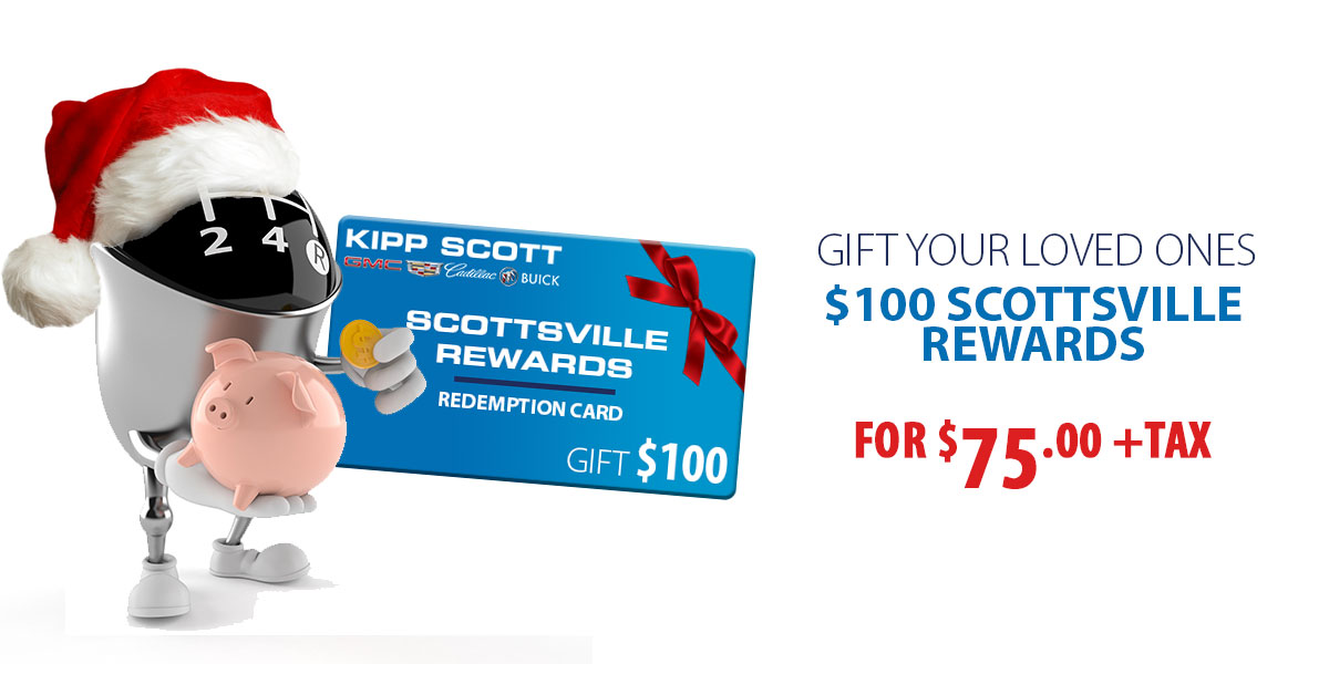 We have a Free to sign up rewards system here at Kipp Scott GMC. You can earn with every qualifying purchase &amp; redeem those rewards towards:
-New Vehicle
-Used Vehicle
-Maintenance Repair
-Vehicle Rental
-Windshield
-Collision Deductible
&amp; more

Come visit us &amp; get started today