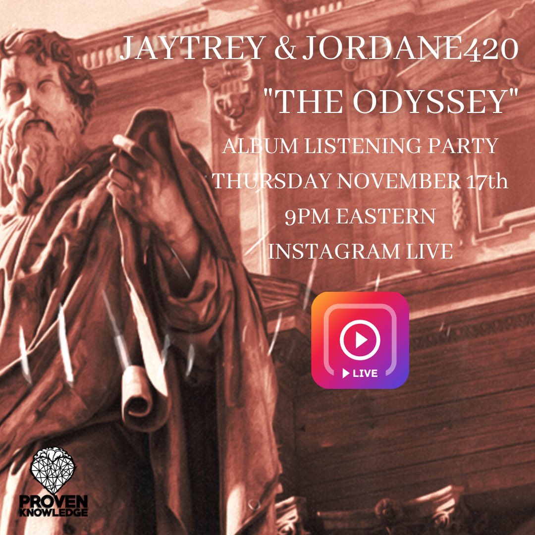 antchurchmusic's tweet photo. Tune in via my IG live tonight at 9PM eastern for a first listen of @jaytrey42 and @JordanE42O new album “The Odyssey” dropping tonight at midnight! #collabalbum #newproject #indiehiphop #theodyssey #releasedate #midwest #eastcoast #listeningparty #bigreveal #provenknowledge https://t.co/kmXVwmHBSL
