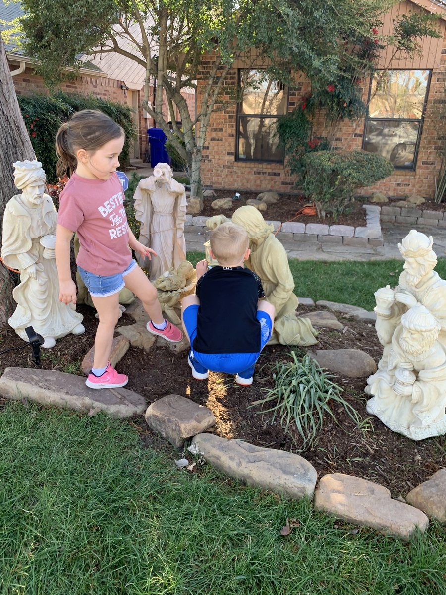 AngelwingsSteph's tweet photo. ❤️ 🌲 Stella and Smith are obsessed with our neighbor’s manger scene. We have been reading the Christmas story from Luke, and they wanted to make sure Baby Jesus was safely tucked away in the manger.  ❤️ 🌲

#awayinamanger #luke #christmasseason https://t.co/w9JJLpXkNB