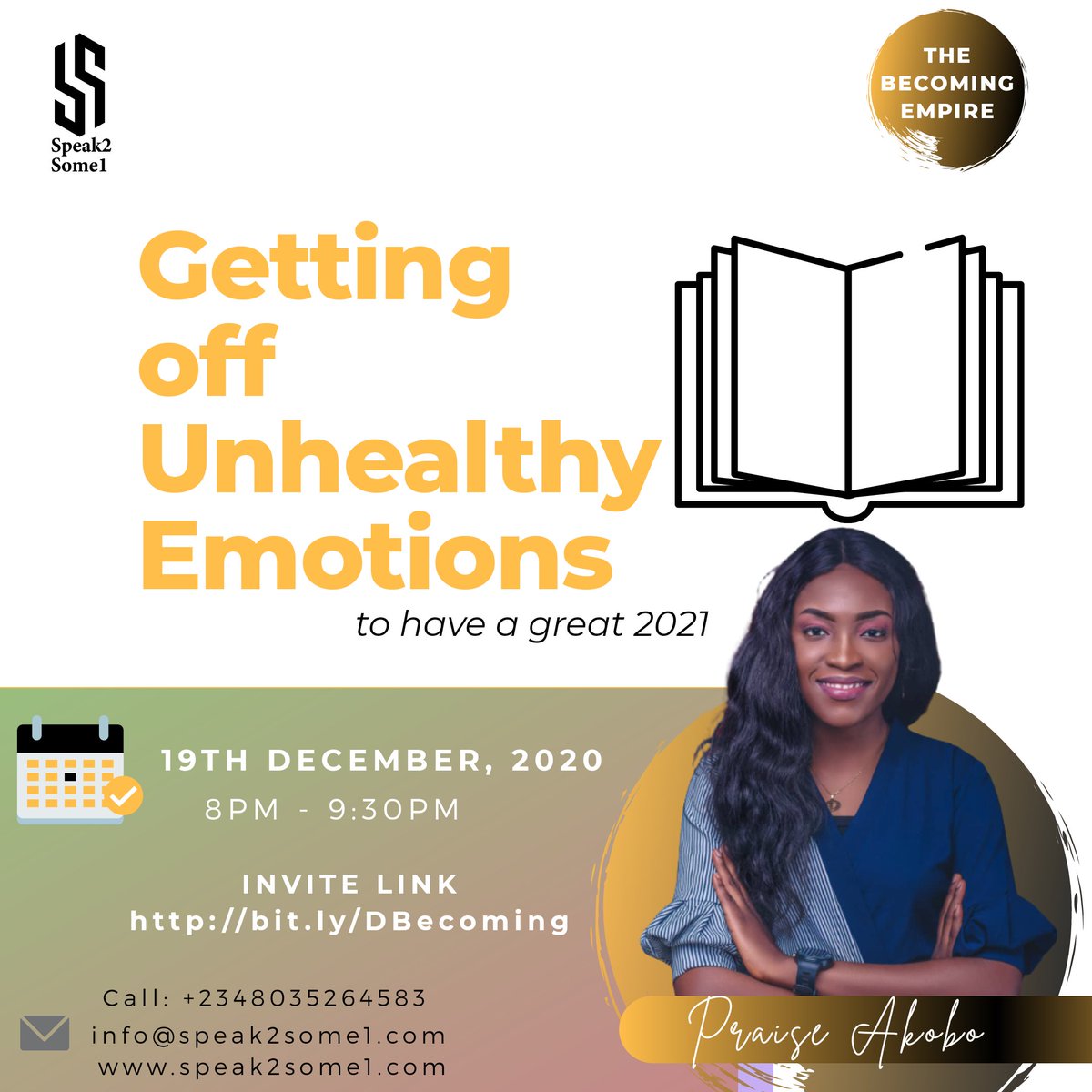 praiseakobo's tweet photo. Let's take you through "Emotions you should let go", so that, you make the #REST of your life, the #BEST of your life.
Join through this link - https://t.co/WWbDa1IPRP
#Emotions #evaluation2020 #EmotionalIntelligence #2021goals #eq #unhealthyemotions
Much Love!
Compassion© https://t.co/sXNtnEKMZp