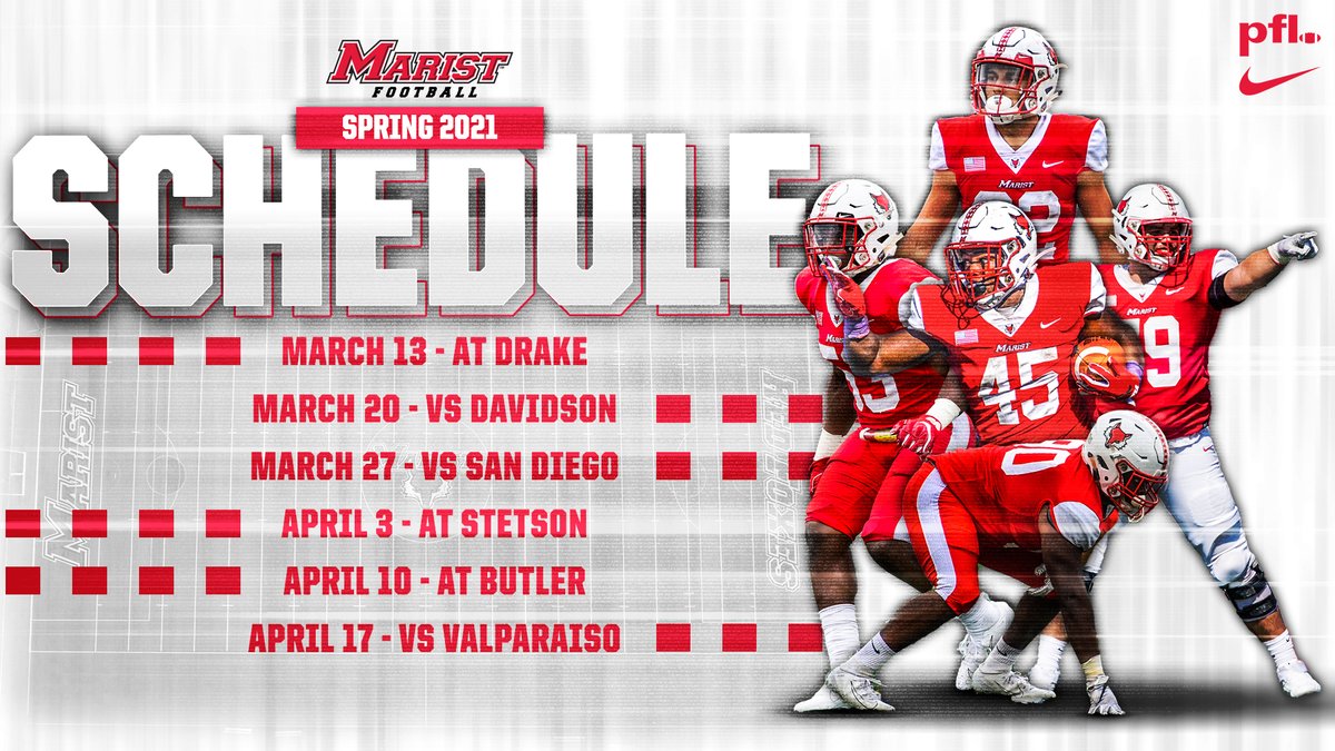 The PFL has announced our Spring 2021 schedule! Six games, starting on March 13 and running through April 17. #GoRedFoxes #DefendTheDen