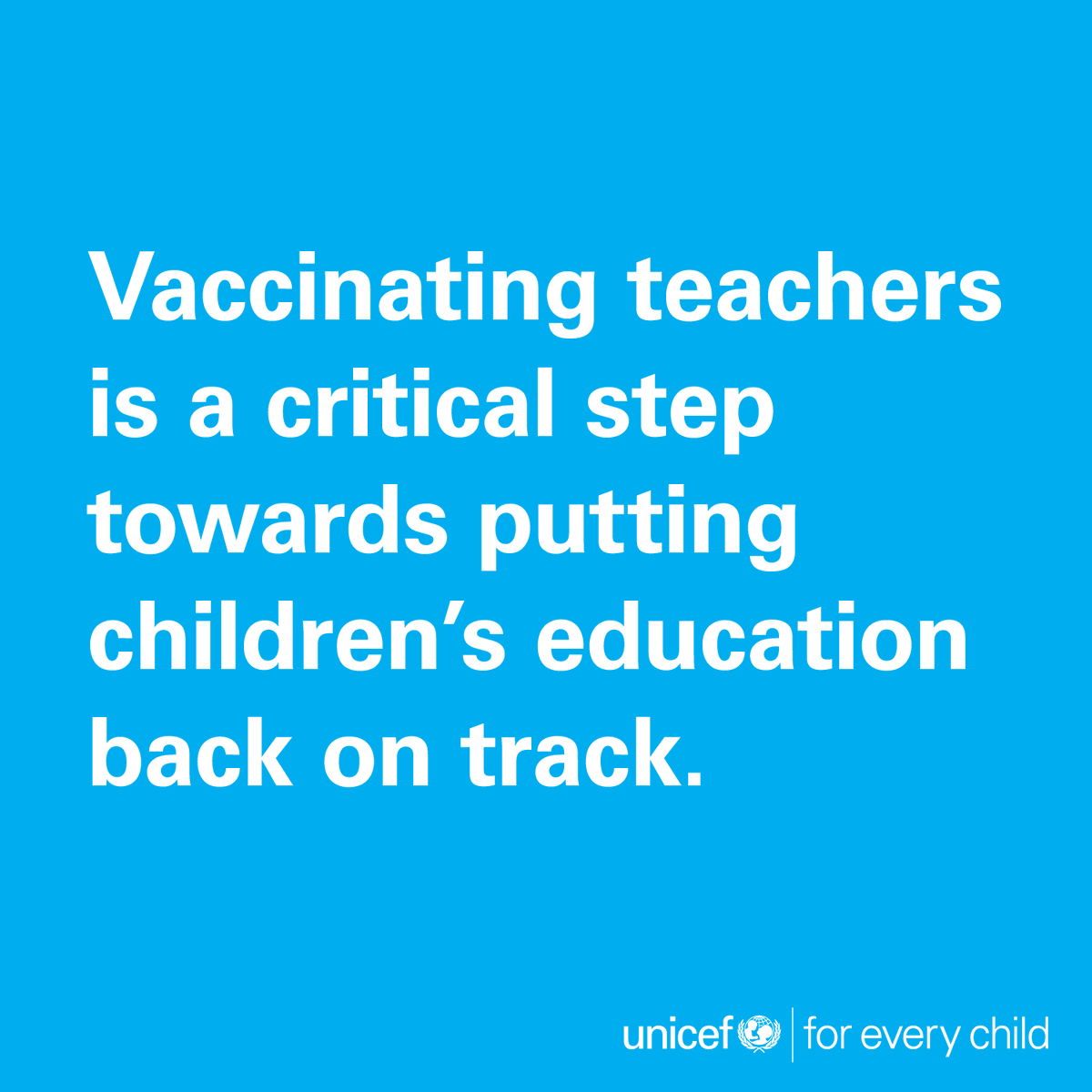 Teachers should be among those given priority access to the #COVID19 vaccine to help ensure schools stay open.
 
The consequences of extended missed or disrupted education are steep, especially for the most vulnerable children.