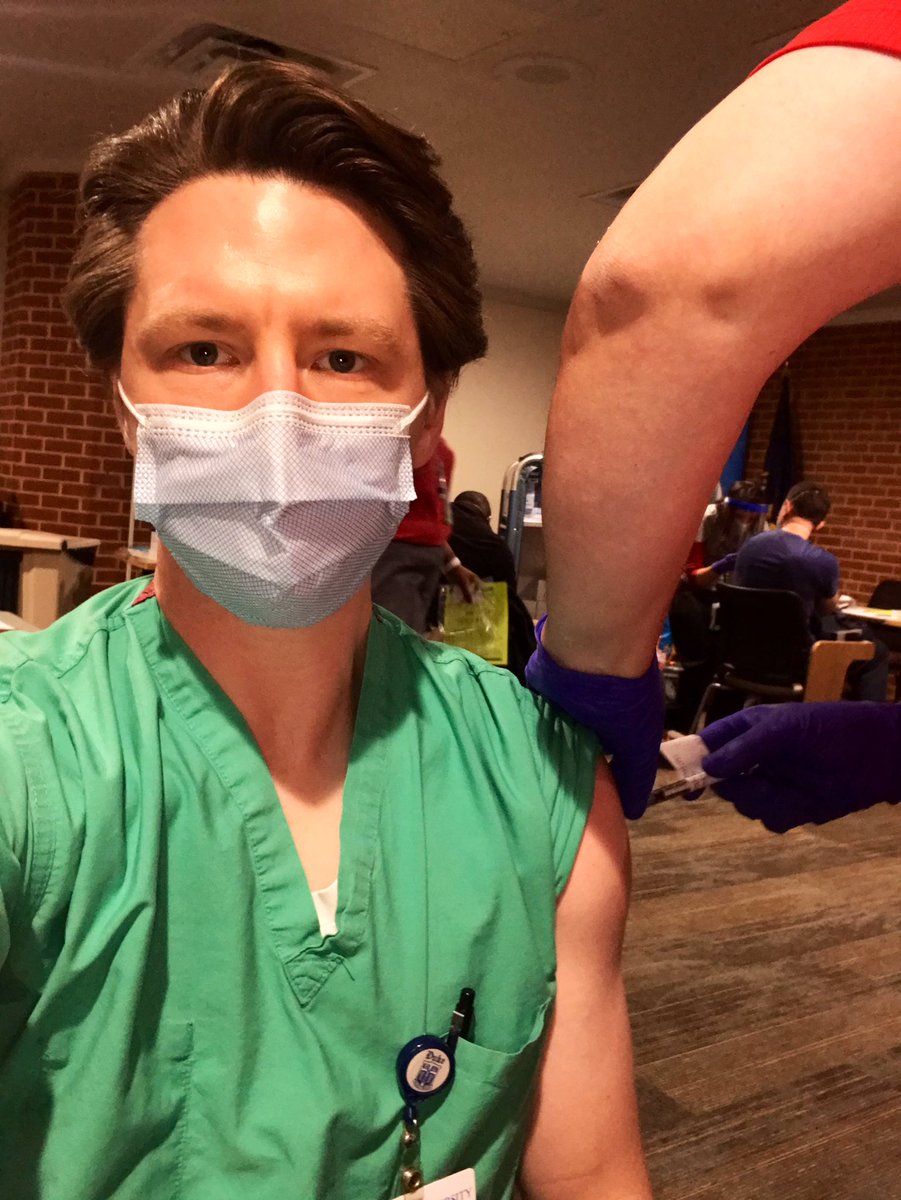 AnthonyHortonMD's tweet photo. I’m inherently skeptical, but I reviewed the primary research, expert opinion, and #CDC guidance and made the decision to be vaccinated against #COVID19 for my patients, my family, and my friends. Thank you @vadurham for leading the fight against COVID-19. Stay safe! @Duke_GI_ https://t.co/LE5TTf2wlV