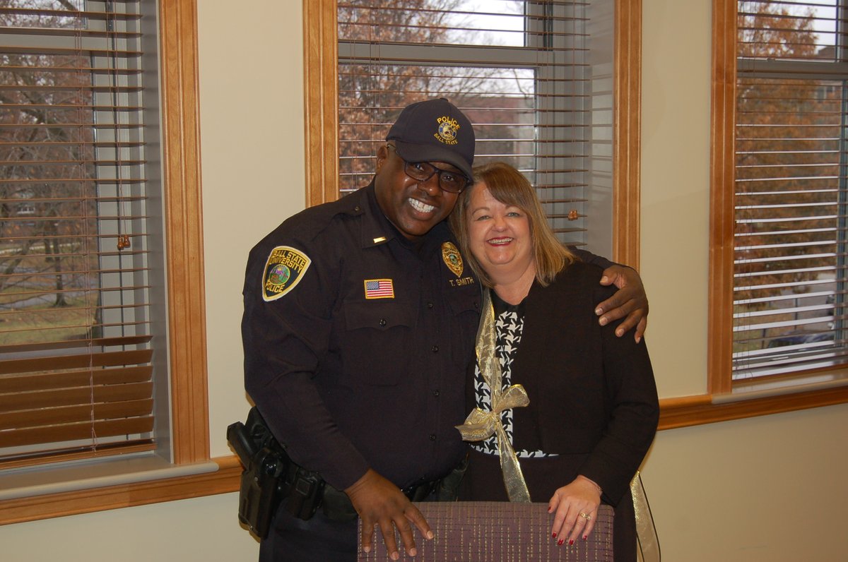 BallStatePolice's tweet photo. We would like to Congratulate and Thank, Lieutenant Terrell Smith on his many years of service to the @BallState  community.

Lt. Smith was hired 30 years ago today! https://t.co/eNgA0Qlj9w