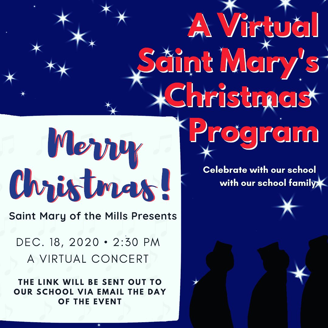 StMaryOTMS's tweet photo. Join us this Friday, December 18th at 2:30 PM for our Virtual Christmas Program! Use the link https://t.co/BpuJD1ynlp (case sensitive) to attend the livestream concert! All grades are represented and the concert will feature virtual choirs, featured singers, and instrumentalists https://t.co/BC6g549muP