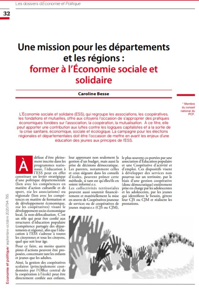JPhilippebrun's tweet photo. [#Ess - Éduquer] @EcoPCF n°794-5, C.#Besse : "Une #mission pour les départements et les régions, #former à l'#Ess" - #EssPcf #EducPop cc @ADepartementsF @Regionsdefrance @ReseauRTES @ESS_France > https://t.co/9vo9b3mq0g