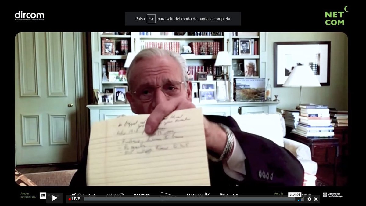 carlesgonzalezg's tweet photo. Un lujo escuchar a @realBobWoodward Gràcies a @Dircomcat @MartinezGistau #netcom2020 https://t.co/Hq81Gw29kN
