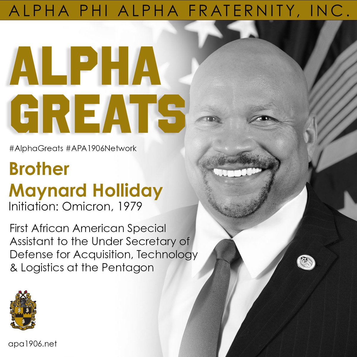 apa1906NETwork's tweet photo. Join us in recognizing Brother Maynard Holliday! Read his full bio on IG @APA1906Network.
#AlphaPhiAlpha #APA1906Network #ForThe7Jewels #ThereGoesAnAlphaMan #1906MakingHistory https://t.co/gJi5XBXcVV