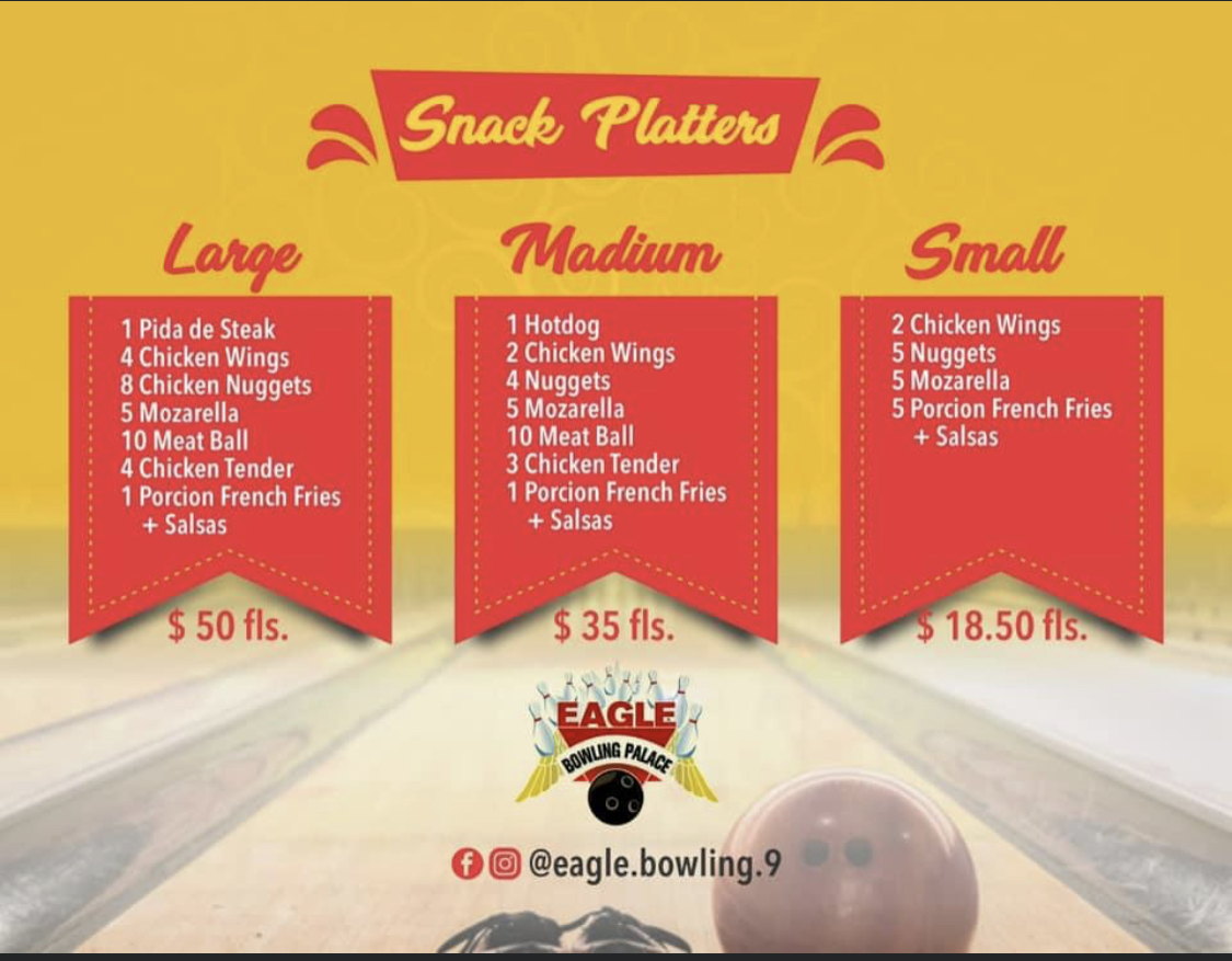 izaira's tweet photo. Disfruta di bo atardi cu Eagle Bowling 🎳 Habri desde 3:00 pm - 11:00 pm!🕒 
Yama hasi bo reservacion na 📲 699-5800.
Y na cas no por keda stoma bashi, pesei tambe eagle bowling ta ofrecebo FREE DELIVERY for the best platters, burgers &amp; baskets🚗 🍔🍟🌯 https://t.co/5AocSVmQ1U