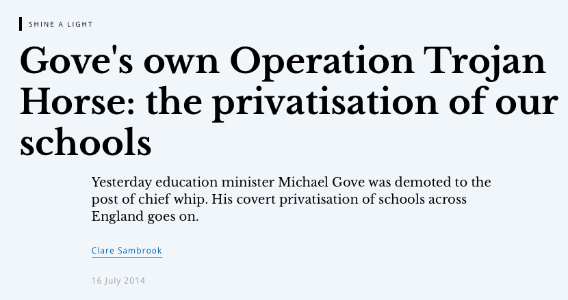 Of course the big-money takeover of Dept for Education has been going on for a long time, thanks to Gove, Cummings & their private equity/venture capital/hedge funder pals.My report 2014   11/ https://www.opendemocracy.net/en/shine-a-light/goves-own-operation-trojan-horse-privatisation-of-our-schools/