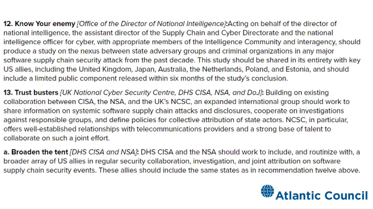 SolarWinds is a global company so this compromise may be used to target clients in Asia and Europe. We propose that US IC & InfoSec build on collaboration with partners like UK’s NCSC to share data & coordinate for joint policy responses. 14/16 Report:  https://bit.ly/37p4yKi 