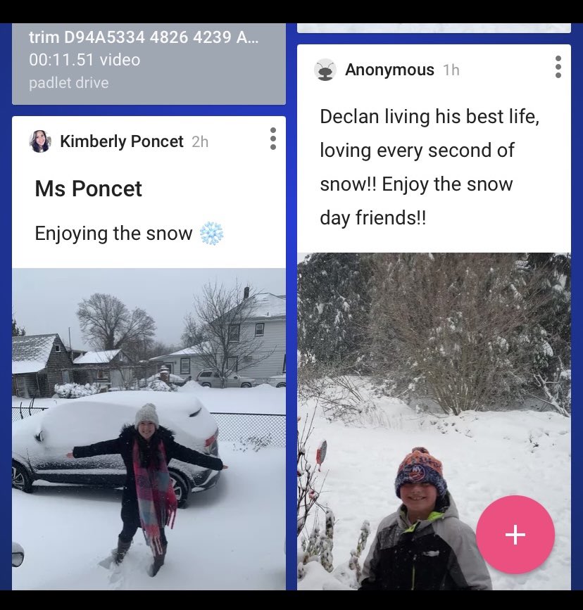 MsPoncet's tweet photo. Snow Day!!! @padlet makes it easy for our students to share their magical snow day moments with one another! ❄️⛄️ @NorthSideEW https://t.co/icaeP1UuIe