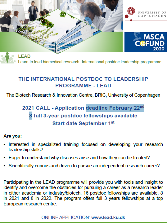 ENPA Postdoc Association (@enpapostdoc) on Twitter photo Deadline extended to Feb22. For biomedical postdocs, the LEAD programme provides specialized support to facilitate the transition from postdoc to research leader in either academia or industry/biotech. Deadline extended to Feb22. For biomedical postdocs, the LEAD programme provides specialized support to facilitate the transition from postdoc to research leader in either academia or industry/biotech.