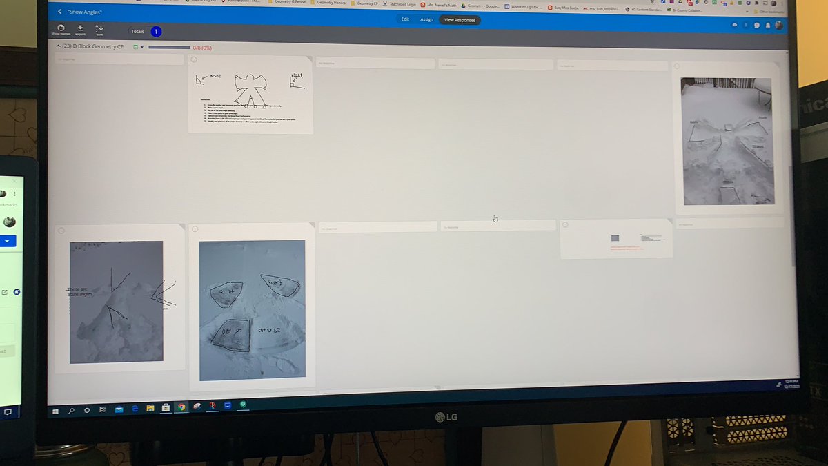 Ms_Melko's tweet photo. Today is a remote learning day. I wanted to balance remote learning with enjoying the snow day atmosphere. Asked students to make Geometry “SnowAngles” . Asked them to enjoy the weather and make snowangel  and identify the angles in picture . #MTBoS https://t.co/ARZpWaBzX1