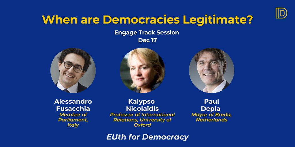 ID_EUAgora's tweet photo. โฉRepresentativeness, competence, effectiveness are among the components of well-functioning #democracies. How do they contribute to make democracies more #legitimateโ
@PaulDepla, @KalypsoNicolaid and @FusacchiA shared their experiences, ideas and proposals about it with us๐โ๏ธ https://t.co/7tbs6fQFea