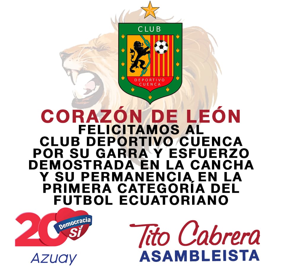 TitoCabreraTor1's tweet photo. Envío un saludo fraterno🤗 a nuestro Cuenquita @DCuencaOficial y felicidades por este gran logro, sin duda todo lo hacen con el corazón💗.
#Cuenca 

#TitoAsambleistaSi https://t.co/IXbYzl78M5