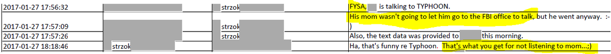 24/  this is rich. FBI was ("FYSA") listening to Papadop and his mother in the Papadopoulos home in real time. His mother told him not to go to FBI office. Strzok snickered: "That's what you get for not listening to mom...;)"