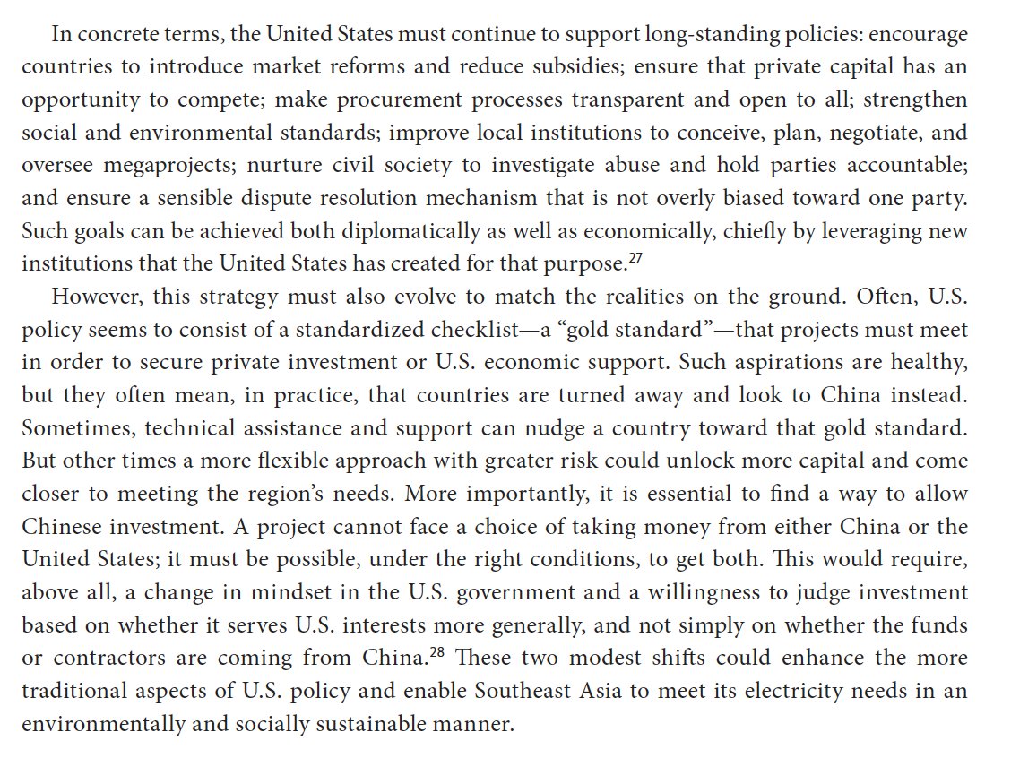 A final note on geopolitics. The United States is right to stand up for certain standards. But the "take-it-or-leave it" approach pushes countries to China. There is also a perception that it’s either US money or Chinese money. That can’t be the way we approach this. (Fin.)