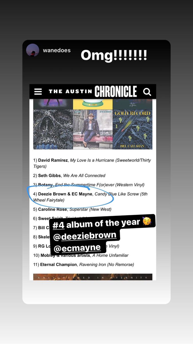 Ecmayne's tweet photo. S/o @AustinChronicle !!!! @Ecmayne and @deeziebrown CANDY BLUE LIKE SCREW #4 ALBUM OF THE YEARRRRRRR #Ecmayne #DeezieBrown #ThePetersonbrothers
#CandybluelikeScrew #RIPDJScrew #DJscrew #5thWheelfairytale #Ghettodreams #Texas #Rap #Bastrop #ScrewVille #Southside https://t.co/OHLqE4q333