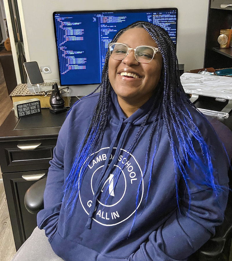 Lambda School (duh) - no tuition until you get a job. An entire worldview & philosophy in 7 words. How could someone not be inspired by such a vision? (These are two students in their home offices...)