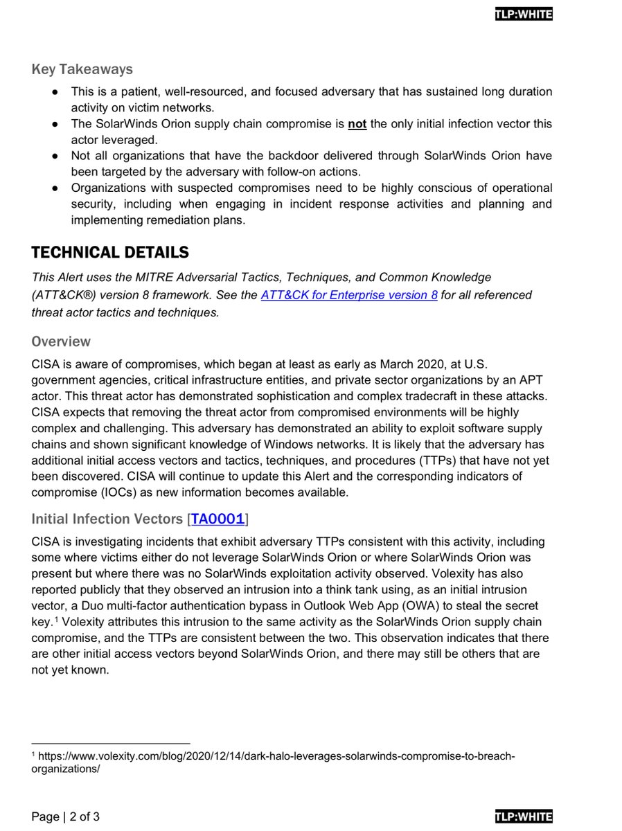 MOTHER OF GAWD“CISA has determined that this threat poses a GRAVE RISK to the Federal Government and state, local, tribal, & territorial governments as well as critical infrastructure entities and other private sector organizations”Please pass it on https://us-cert.cisa.gov/sites/default/files/publications/AA20-352A-APT_Compromise_of_Government_Agencies%2C_Critical%20Infrastructure%2C_and_Private_Sector_Organizations.pdf