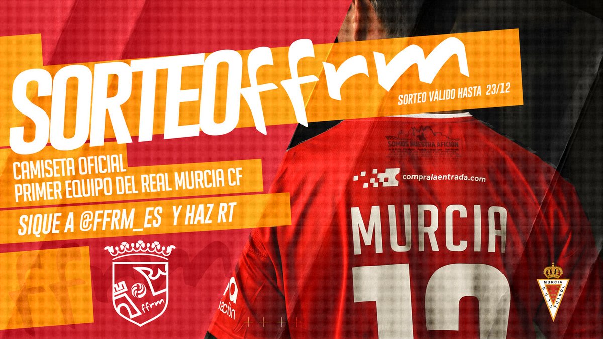 realmurciacfsad's tweet photo. #Sorteo @ffrm_es 🎲 // Participa y podrás conseguir una camiseta oficial del primer equipo @realmurciacfsad 
- ¿Cómo? Haz RT + ❤ y sigue la cuenta de la @ffrm_es 
- ¿Hasta cuándo? hasta el próximo martes 23/12, fecha que se comunicará el ganador 🍀 https://t.co/tAyCTDgamO