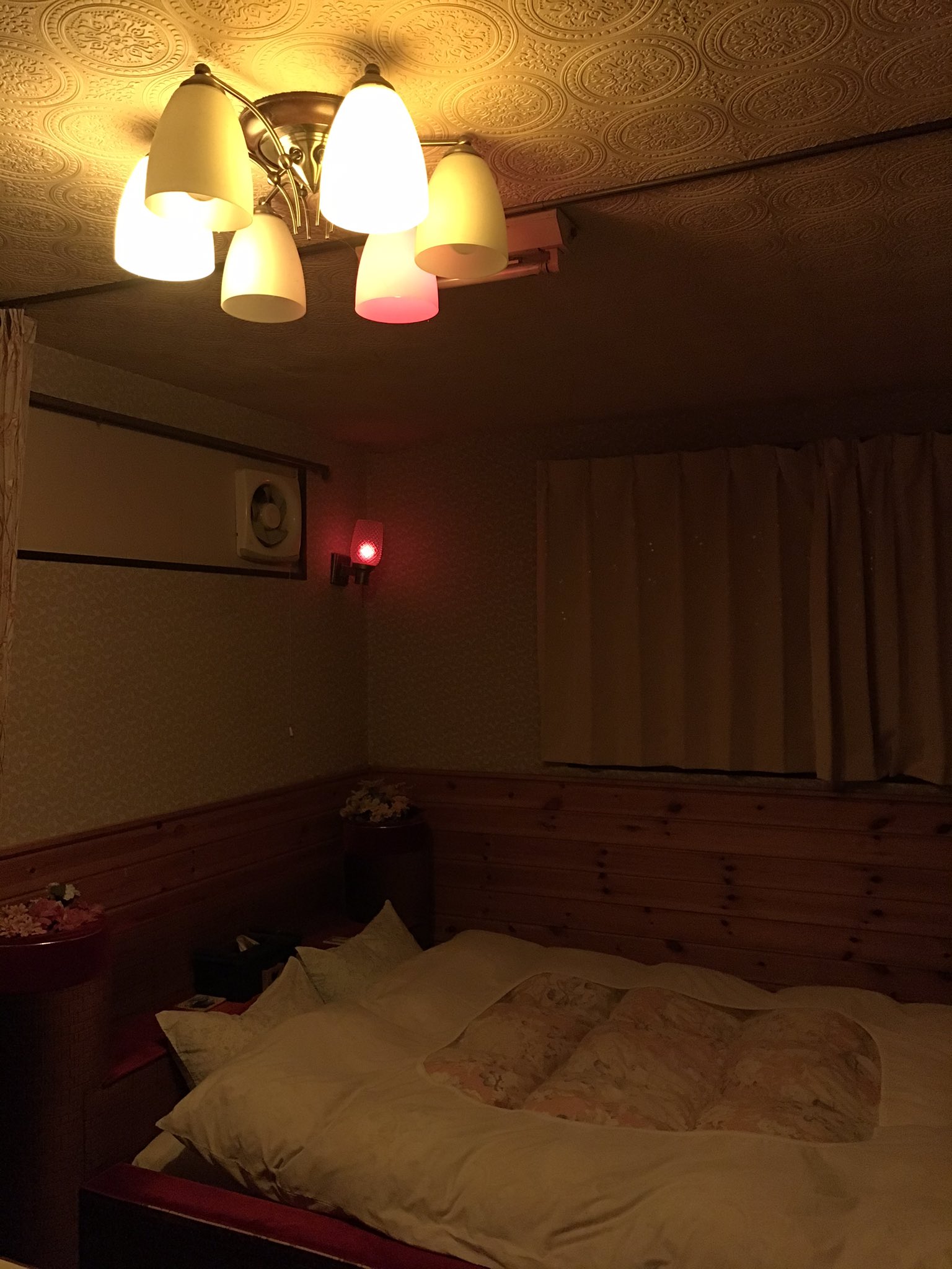 ふわたん 山の奥に眠る 美しいモテルの一室です 小花柄のカーテンとあたたかな色の照明が演出する 昭和の大人空間 この世の片隅感 眠り続けたい 笑顔のマリリンが横で見守っています ここから見える景色は あやしい紫の世界 T Co