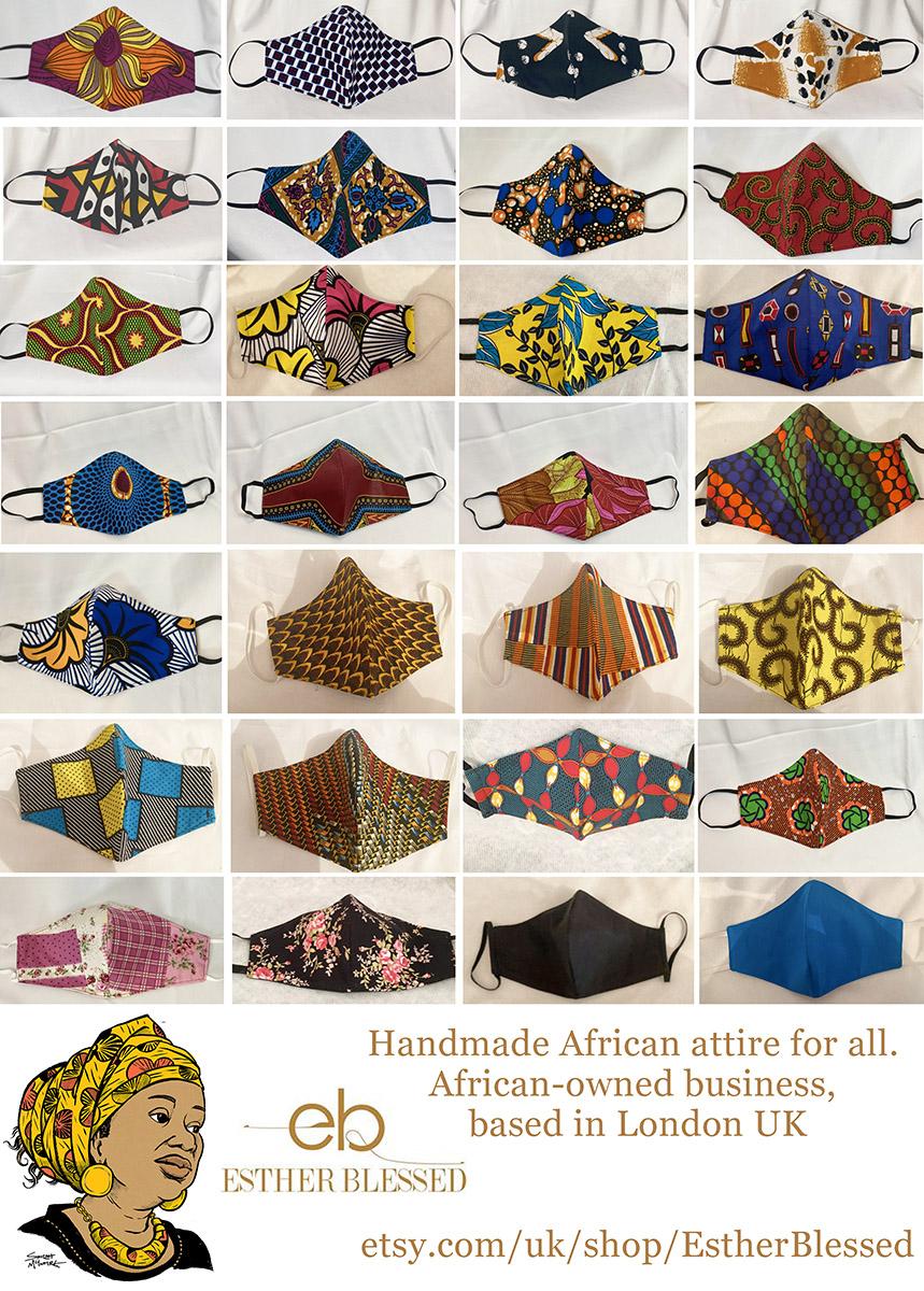 Face masks, stylish clothing and accessories from south-London-based  @EstherBlessedUK:  https://www.etsy.com/uk/shop/EstherBlessed  #SupportArtists