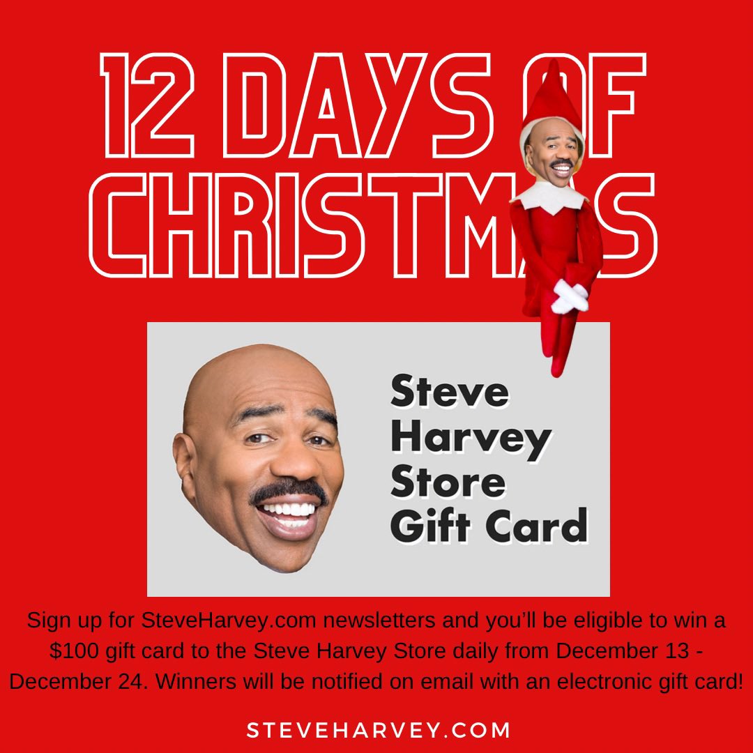 IAmSteveHarvey's tweet photo. 12 Days of Christmas gift card winner!😁 Hey Terry, check your email! I’m giving one lucky newsletter subscriber a $100 gift card to The Steve Harvey Store every day for 12 days leading up to Christmas. Sign up here https://t.co/i5j4sZaTc7 https://t.co/VnKXOI48Ot