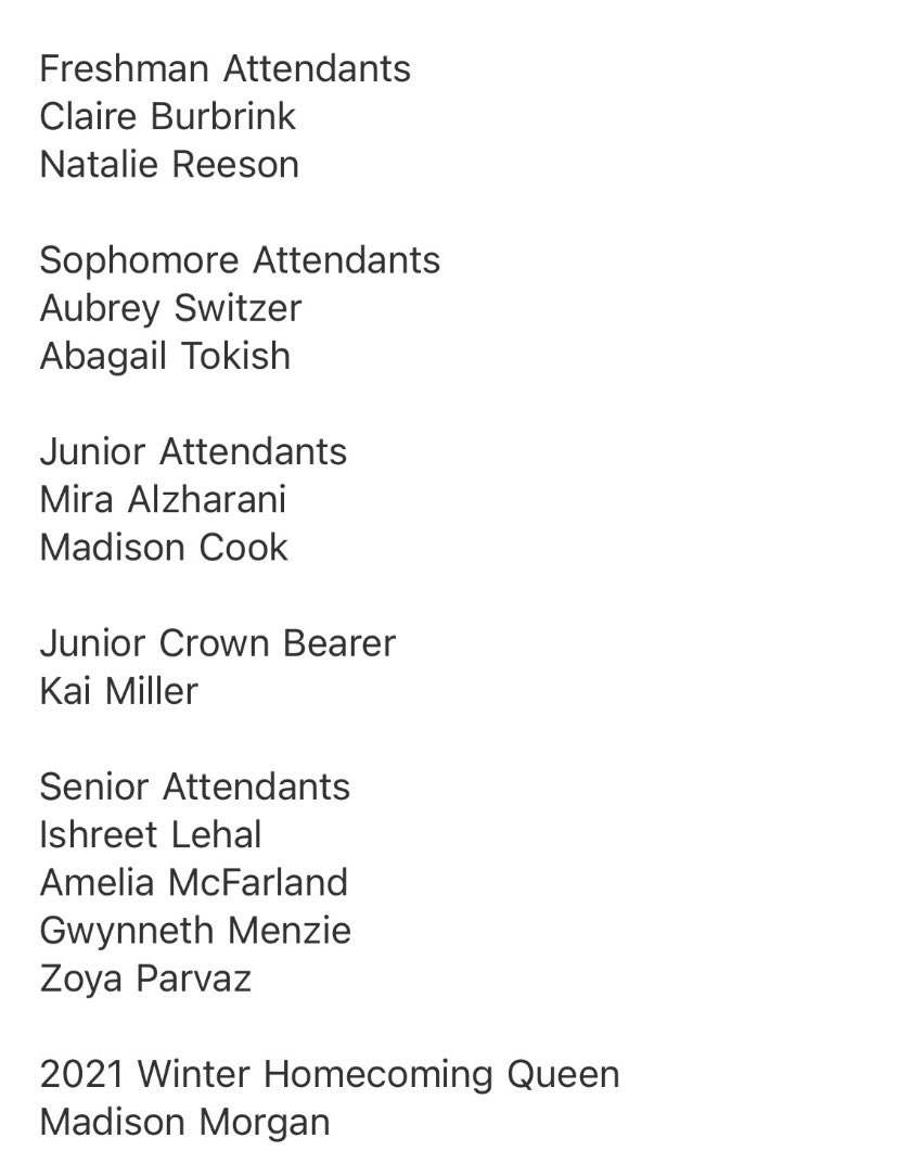 Here are the Winter Hoco results: