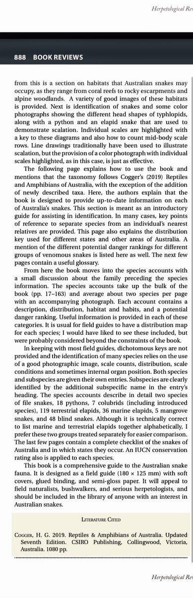 JB_Publishing's tweet photo. A lovely review for 'A Naturalist's Guide to the Snakes of Australia' in December's Herpetological Review-thank u @ssarherps "...should be included in the library of anyone with an interest in #Australiansnakes." #bookreview #snakes #australia #herpetology https://t.co/Acr9DmkRgv https://t.co/jHPELEOOhw