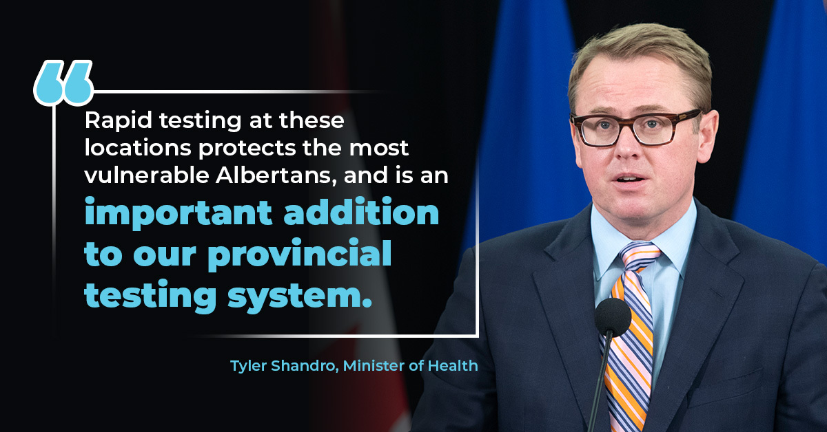 Alberta’s testing capacity has been one of our greatest strengths, with more than 2.5 million tests completed on over 1.5 million Albertans. The expansion of rapid testing will free up lab capacity and reduce turnaround times for PCR tests across the province. 4/5