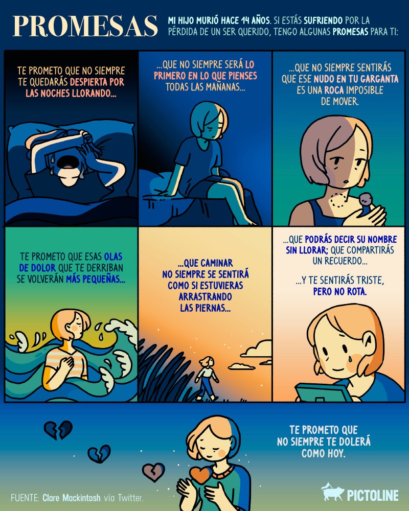 “Te prometo que no siempre te dolerá como hoy”.
Siete promesas de la escritora Clare Mackintosh sobre vivir la pérdida de un ser querido
