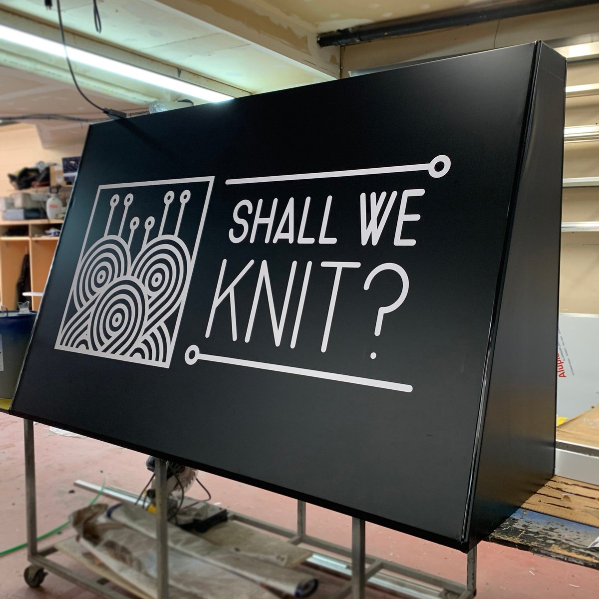 Step 5: We remove the mask to reveal the perfect image, clean it up and add any additional finishes like transparent vinyls, eggcrating, or additional hardware.And then it is ready for the final step, installation day!Coming soon  @Shallweknit 