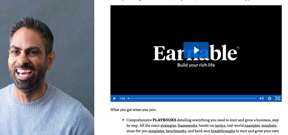 Quick hits: some of my favorite investments learning onlineEarn1K by Ramit Sethi  @ramit .Taught me basic solopreneur freelancing skills, marketing, closing the sale of your first client, outreach, and more.Looks like it's been repacked in Earnable: https://buy.iwillteachyoutoberich.com/earnable/&nbsp;