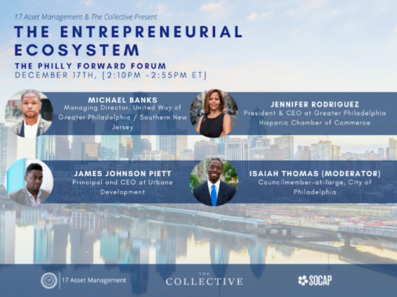 CMThomasPHL's tweet photo. Join me, @17assetmgmt and #TheCollective at the virtual #PhillyForwardForum at 2pm as we discuss investable opportunities in #Philadelphia, #racialinequality, #poverty, and UN #SDGs https://t.co/ooKrqAatjW! #SOCAP #17AssetManagement https://t.co/IXUqm4j7Gm