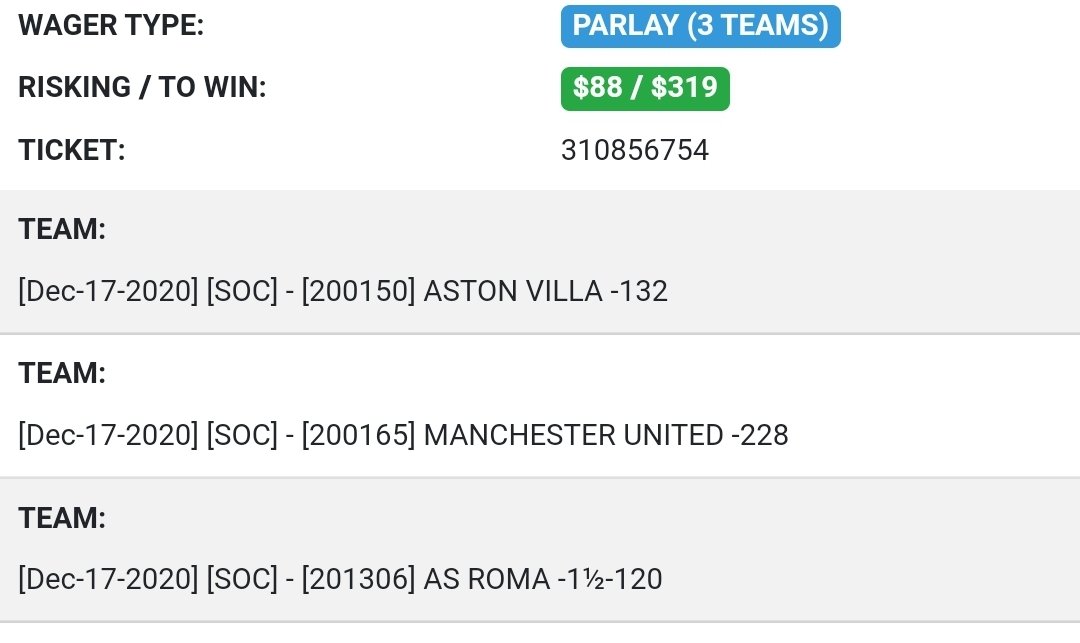 Sharp_Stacks's tweet image. Soccer parlay today.
Aston villa has better odds live if your platform allows it. #gamblingtwitter #picks #bets #parlays #football #Futbol #soccer #footy #ManUtd #asroma #AstonVilla