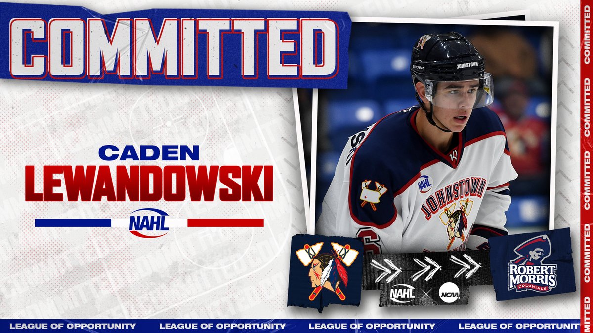 NAHLHockey's tweet photo. #NAHL Commitment Alert: @JohnstownHawks defenseman Caden Lewandowski has committed to play NCAA Division I @collegehockey for @RMUMHockey in @Atlantic_Hockey https://t.co/CNn3KOAwIG https://t.co/7bwBgnOfgc