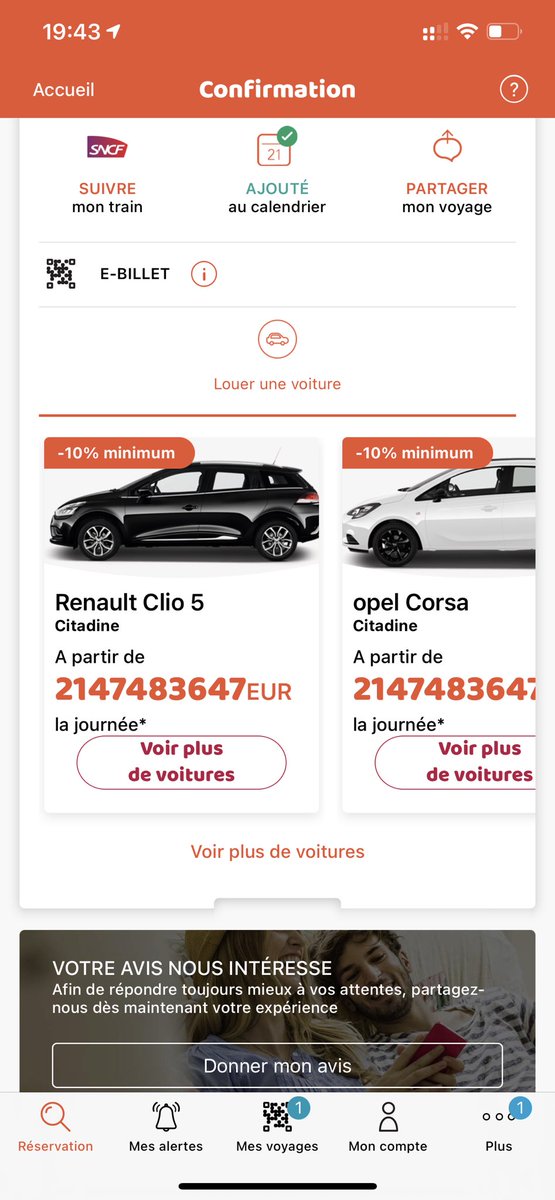clementsauvage's tweet image. Dites la @SNCF, je sais que c’est le CoVid et que vois avez des dettes, mais proposer une location à 2 milliards la journée... #MerciNonMerci #EngineeringFail